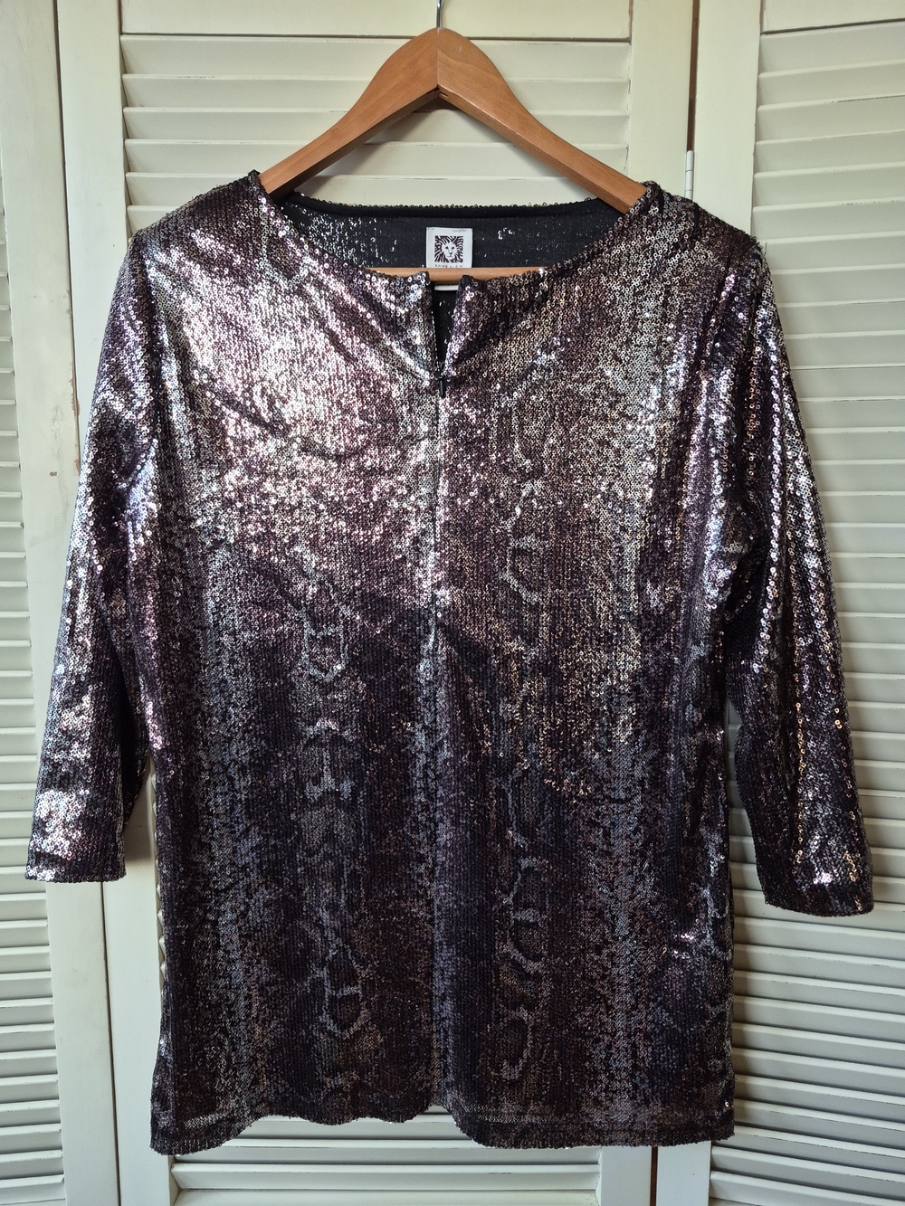 Anne Klein Sequin Metallic Snake Skin Top Size Medium